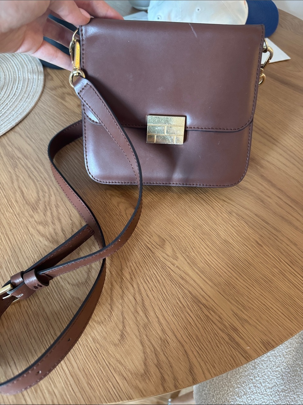 Frame Denim Brown Leather Crossbody with Gold Hardware